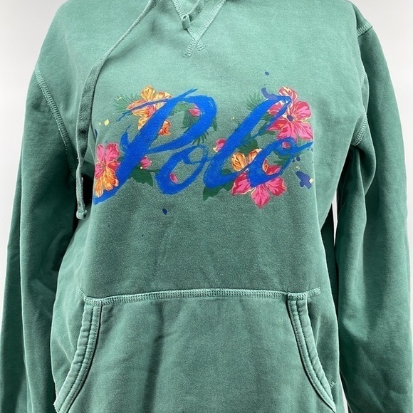 Polo Ralph Lauren Painted Floral Hoodie Y2k Beach Vacation Hamptons Sz Sm - Picture 5 of 8